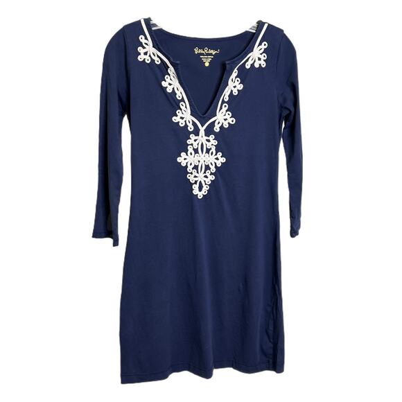 Lilly Pulitzer Dresses & Skirts - Lilly Pulitzer Marina Shirt Dress Womens XS Navy Cotton White Rope Detail VNeck